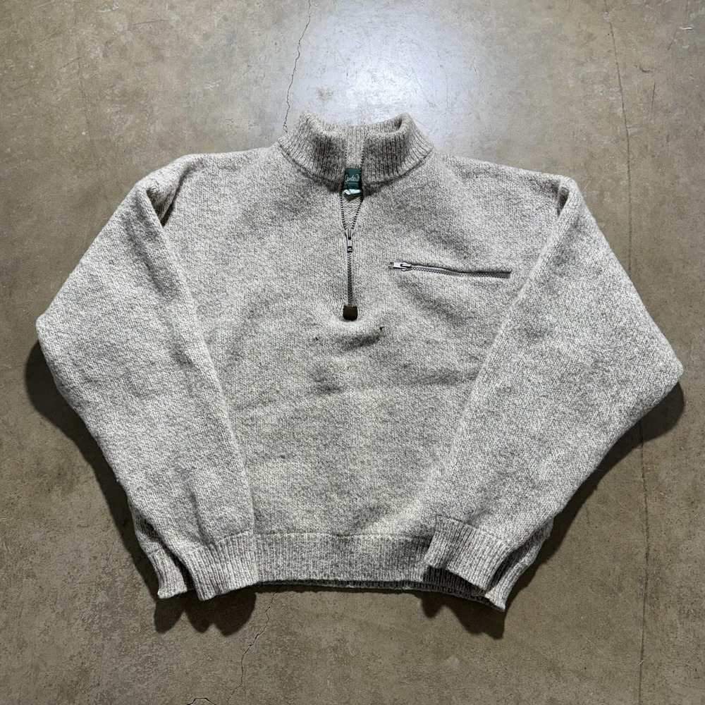 Vintage Gander Mountain Sweater Mens XL Gray Wool 1/4 Zip Mock Neck Pullover USA